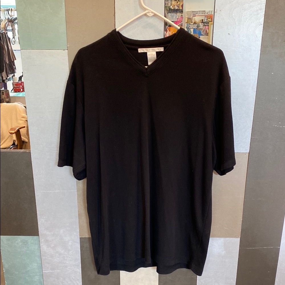 Classic Black Men's Shirt, Thick Knit Cotton- Blend